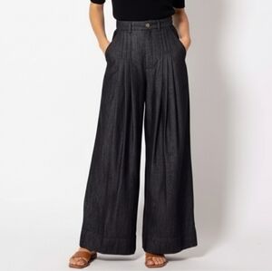 Cleobella Garret Black Pants Trousers Size 28 Small Wide Leg Pleated High Rise